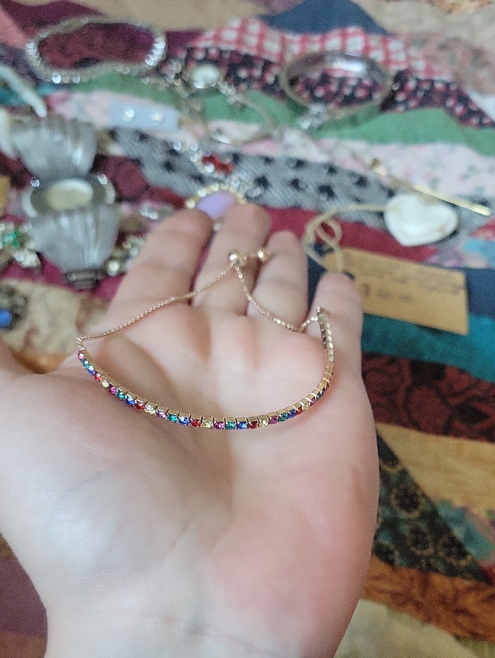 Gold-Tone Rainbow Crystal Adjustable Bracelet - Women Jewelry